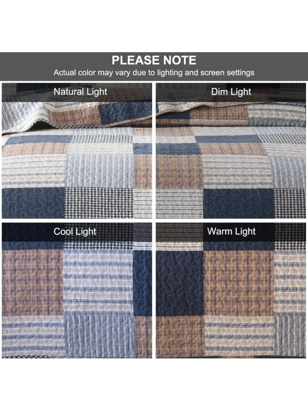 Cozy 100% Cotton Queen Quilt Set - Reversible Patchwork Plaid Bedding, Farmhouse